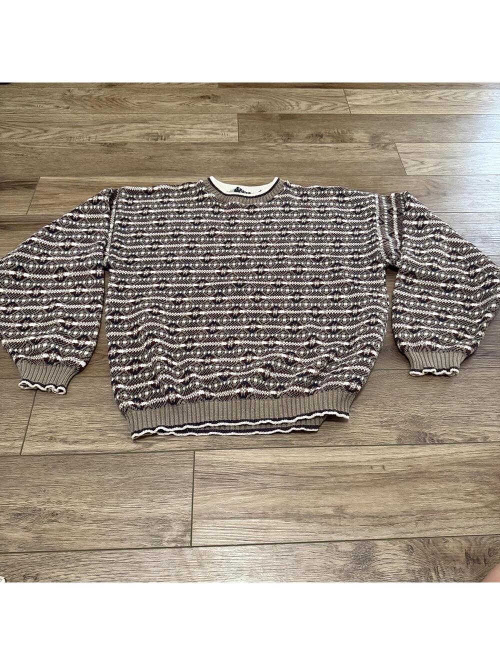 Vtg 90s Trader Bay Geometric 3D Knit Sweater Men’s Large